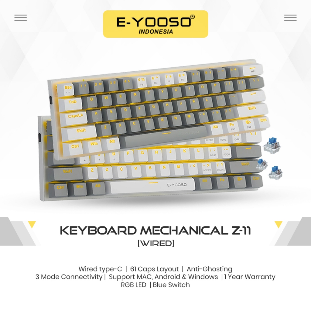 Jual E-YOOSO Z11 Wired Mechanical Keyboard 61 Key Gaming Keyboard with ...
