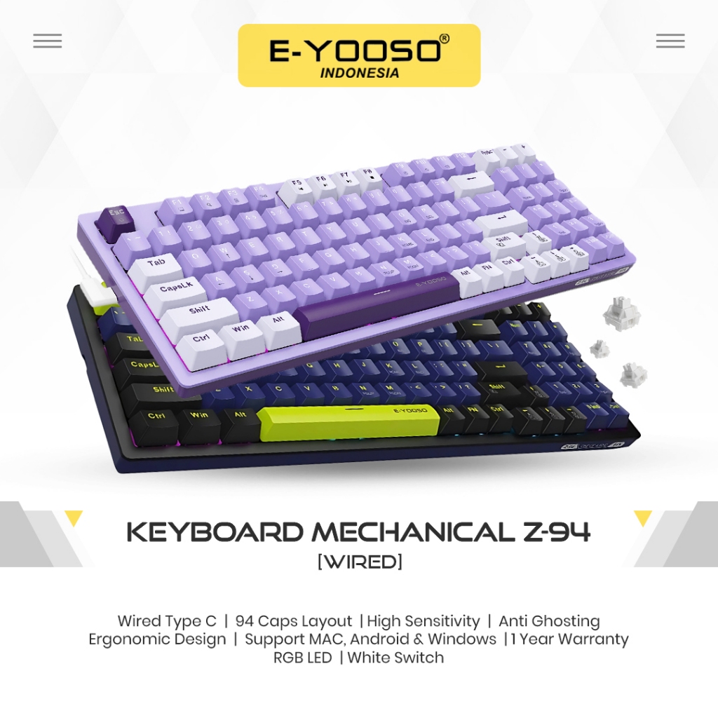 Jual E-YOOSO Z94 Keyboard Mechanical Gaming Monochrome Wired Fullsize ...