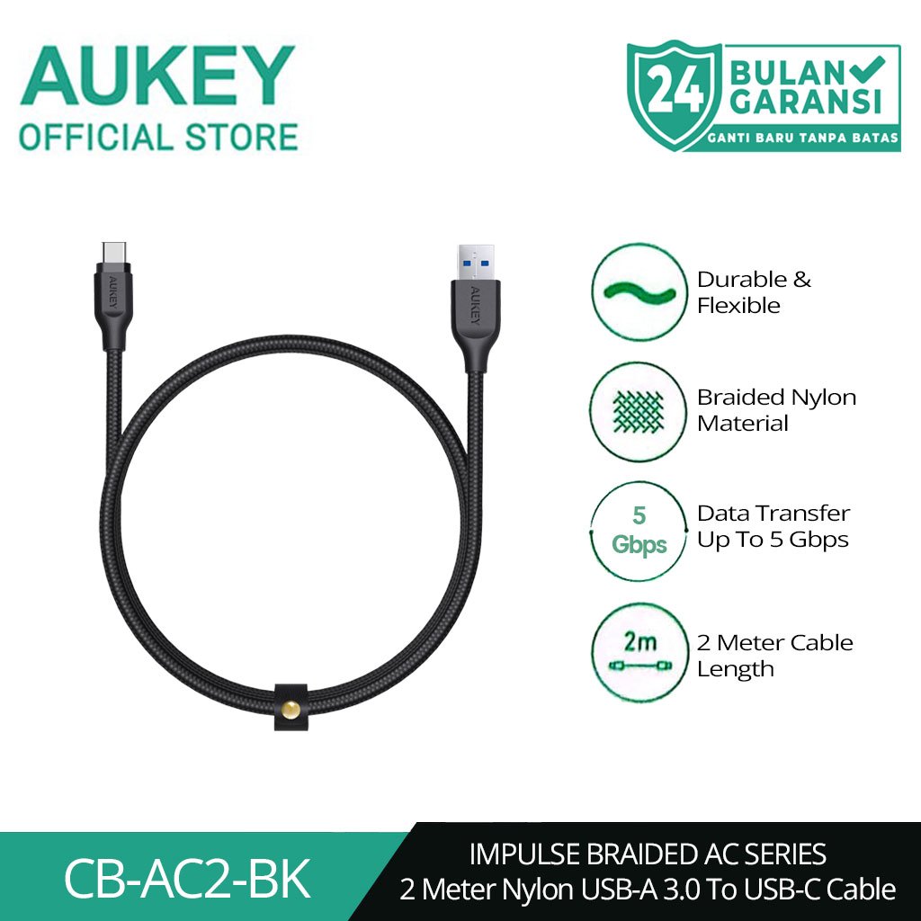 Jual AUKEY Kabel Charger Type C CB-AC2 Braided Nylon USB 3.0 to USB-C ...