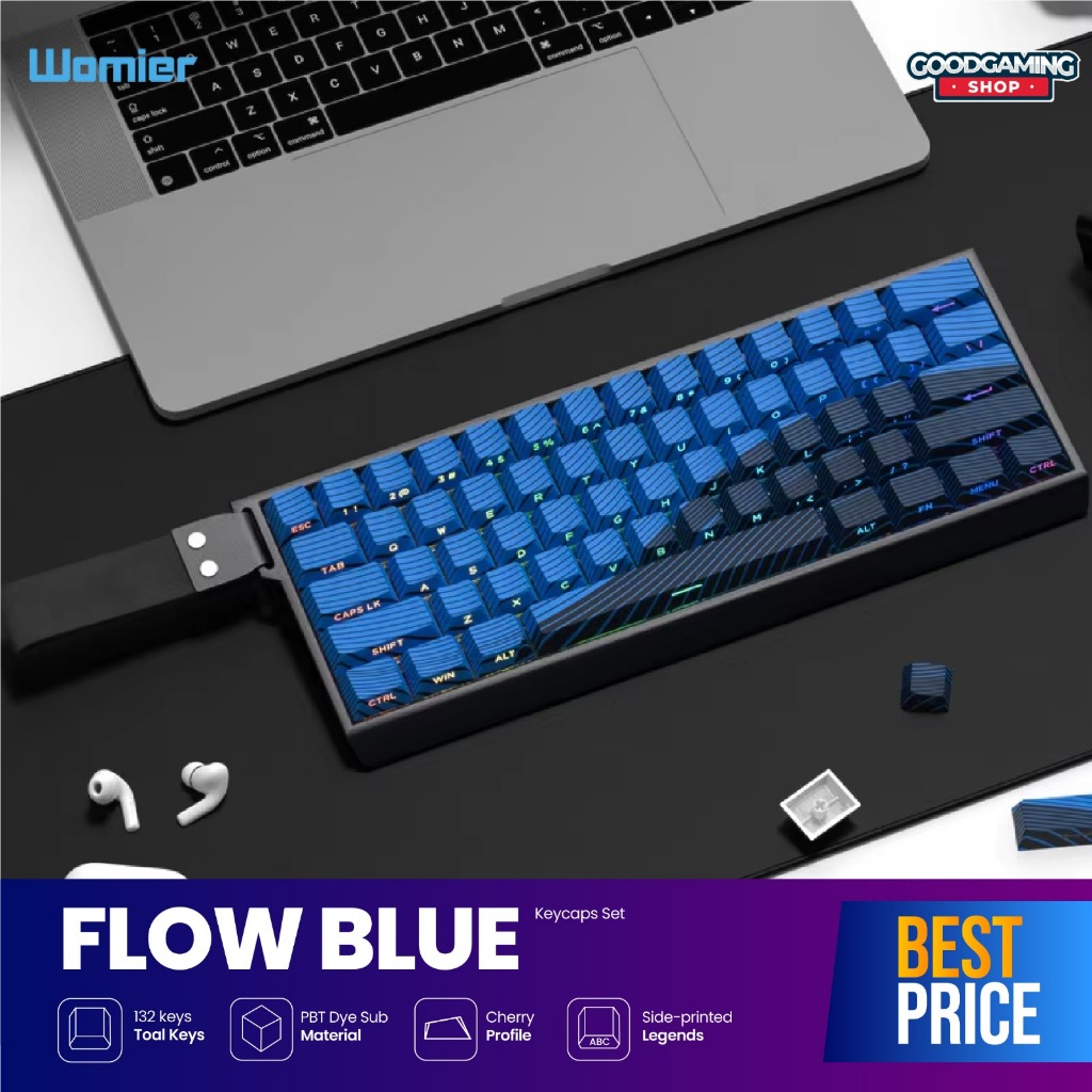 Jual WOMIER Flow Blue 132-Key Cherry Profile PBT Double-Shot Keycap Set ...