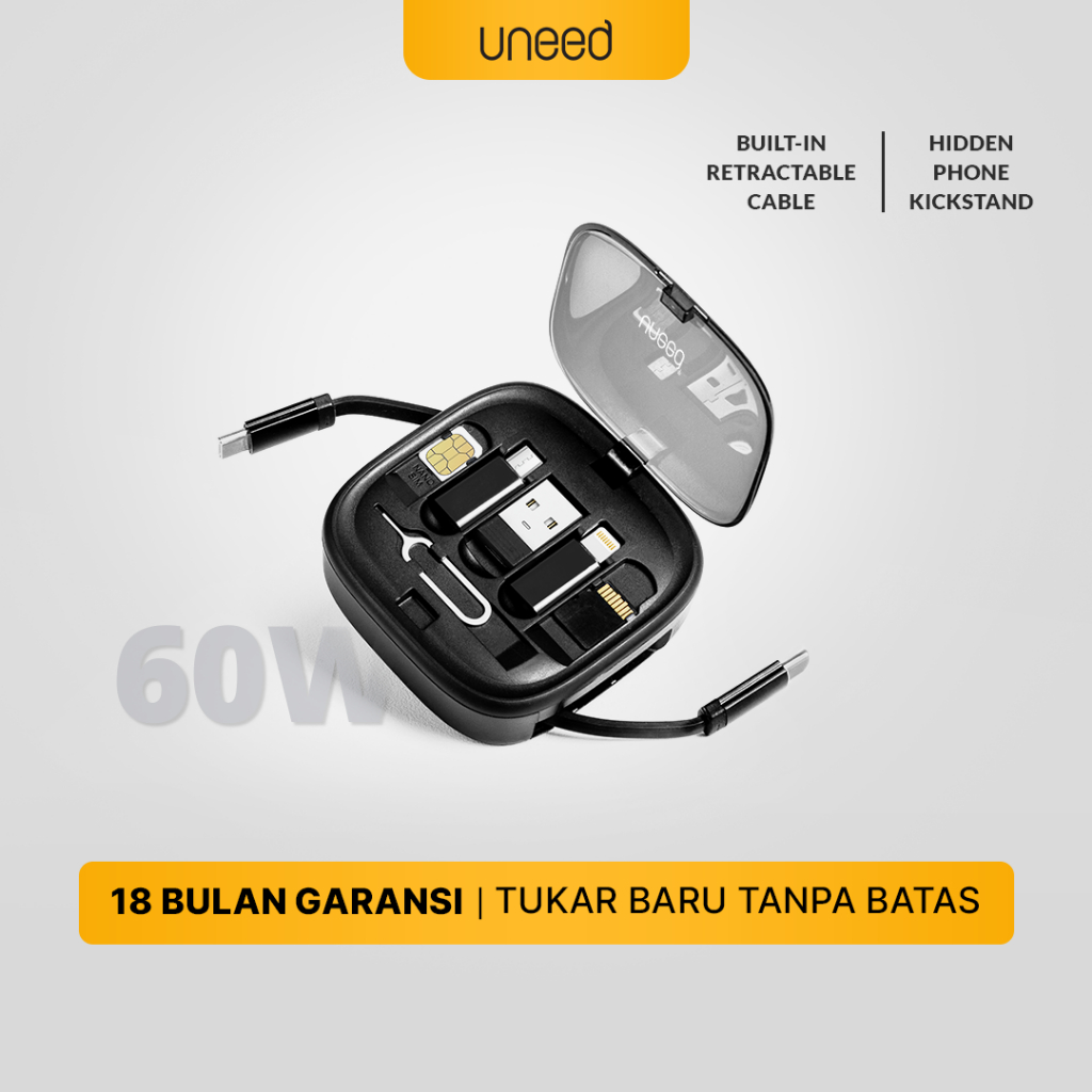 Jual UNEED All In One Retractable Cable Set with Phone Holder Fast ...