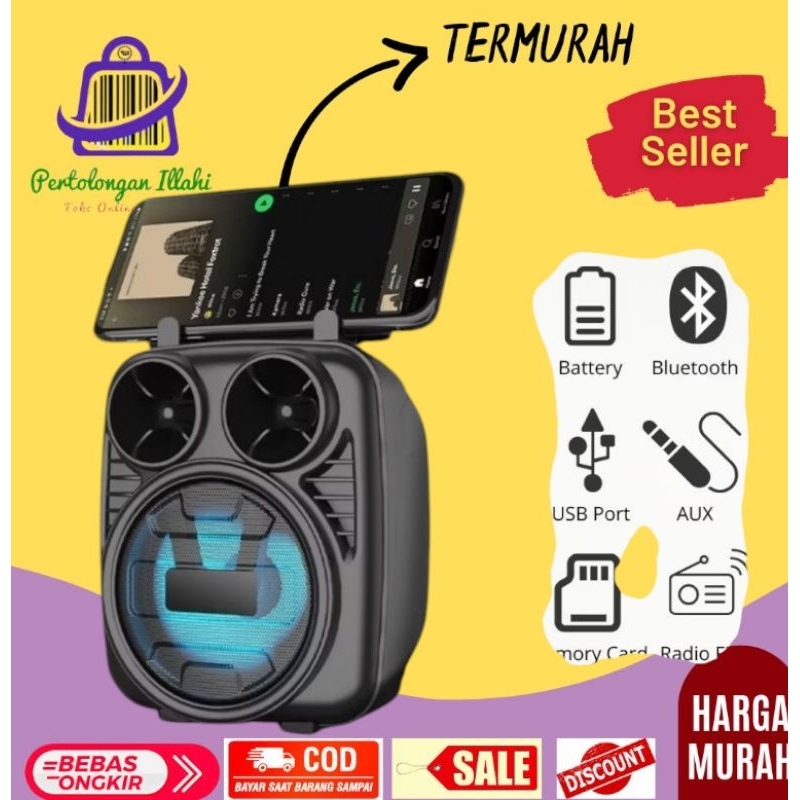 Jual Speaker Bluetooth besar bass radio fm tf bluetooth aux usb baterai ...