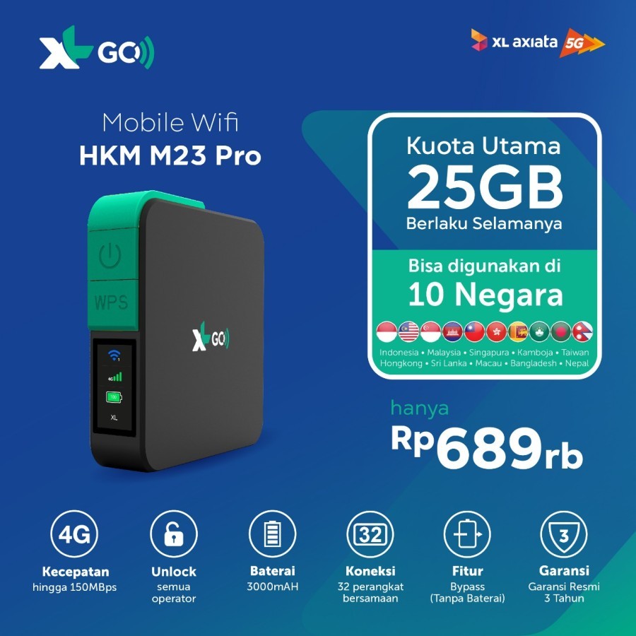 Jual XL GO MiFi N3 HKM M23 Pro XL Modem WiFi Router 4G Free Kuota 25GB ...