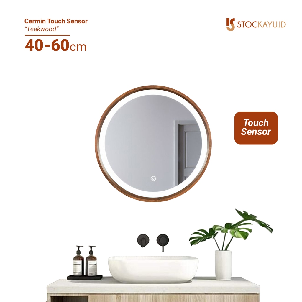 Jual Stockayu.id - Cermin LED Touch Sensor Dinding Kayu Jati Bulat Rias ...