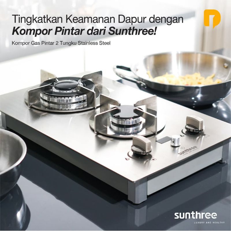 Jual Sunthree Kompor Gas Pintar 2 Tungku Stainless Steel | Shopee Indonesia