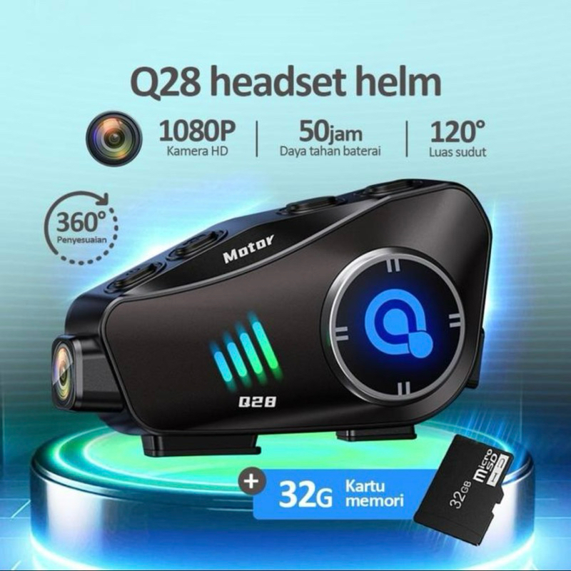 Jual INTERCOM KAMERA Q28 HEADSET HELM BLUETOOTH 5.3 FULL HD 1080P WATER ...