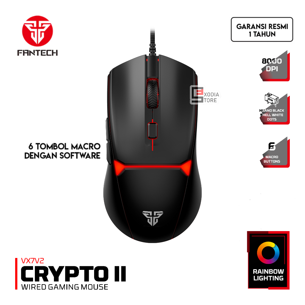 Jual Fantech CRYPTO VX7 & CRYPTO II VX7V2 Mouse Gaming Macro 8000 DPI 6  Button Programable Wired RGB Lighting Effect Garansi Resmi 1 Tahun | Shopee  Indonesia