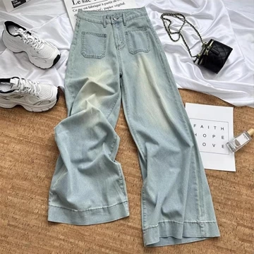 Elegan.Girl Bigsize Celana Panjang Wanita Jeans Retro High Waist Korean Style Highwaist Kulot