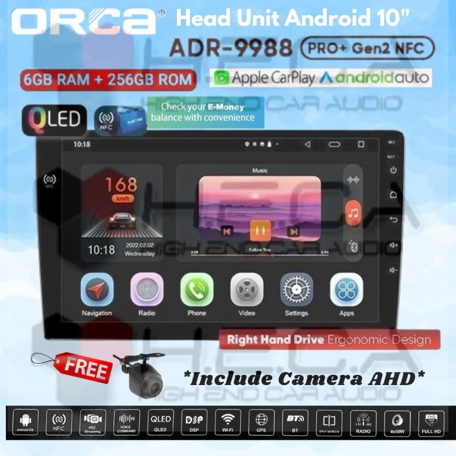 Jual ORCA PRO+ G2 6/256 GB 10 inch QLED NFC ADR-9988 Head Unit Mobil ...
