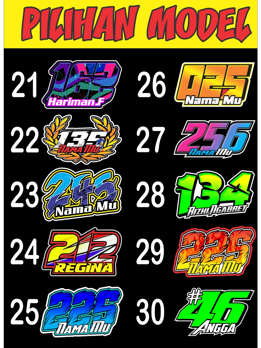 Jual stiker nomor racing bisa request nomor dan nama | Shopee Indonesia