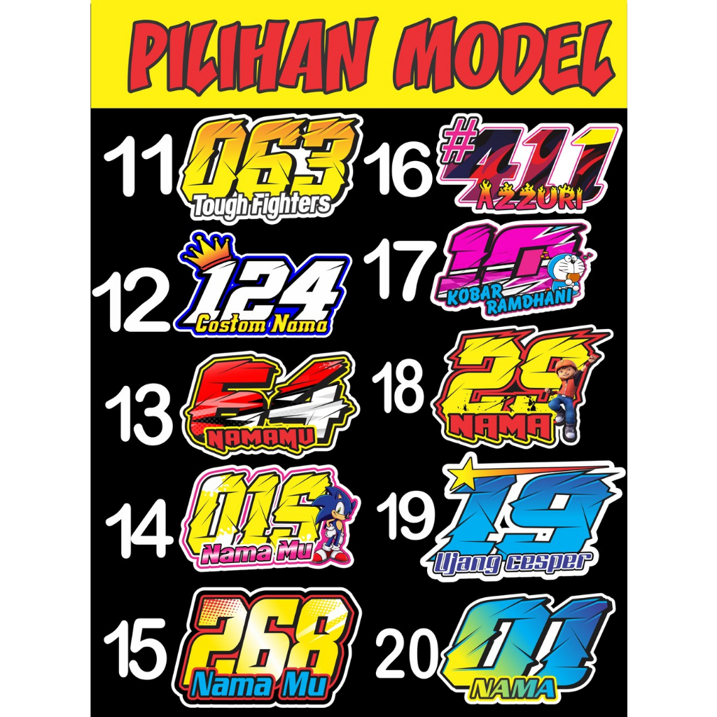 Jual stiker nomor racing bisa request nomor dan nama | Shopee Indonesia