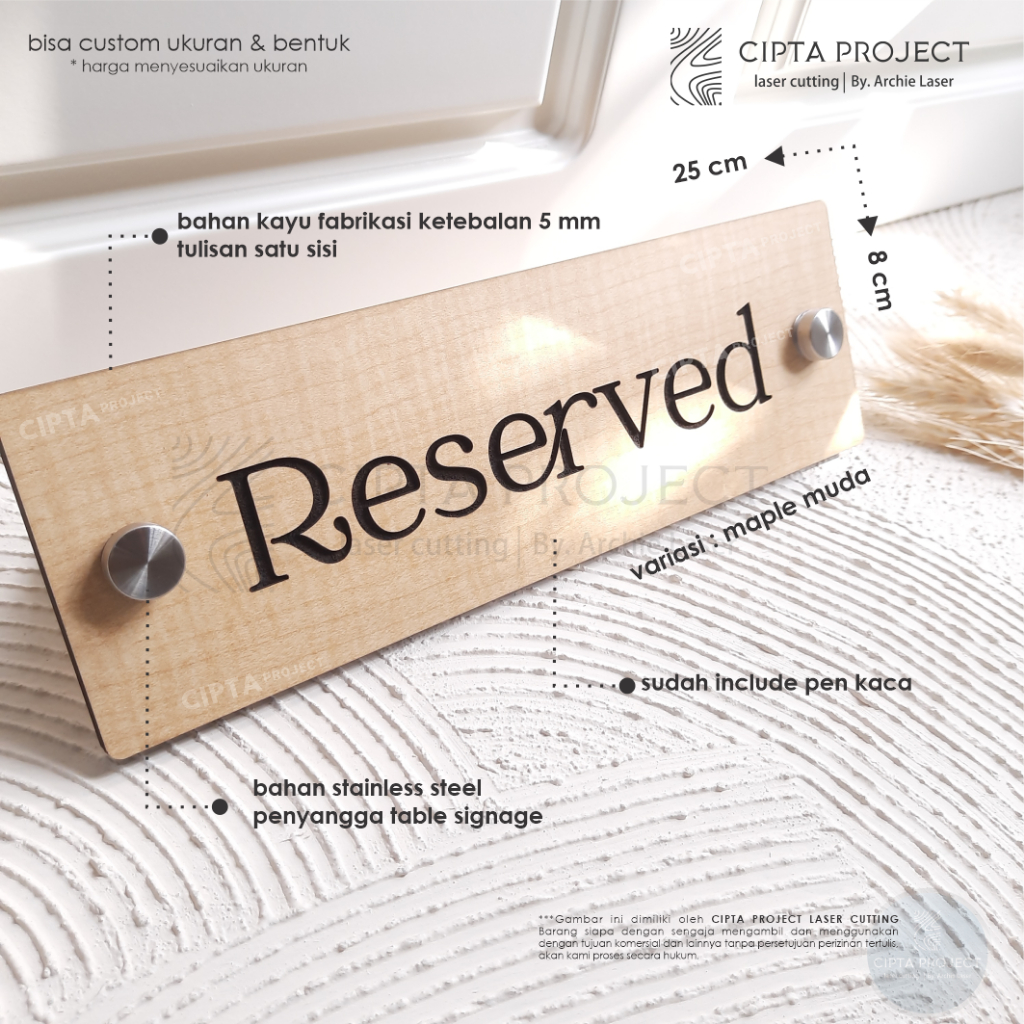 Jual Kayu Tanda Reserved / Papan Meja / Reserved Sign / Desk Sign ...