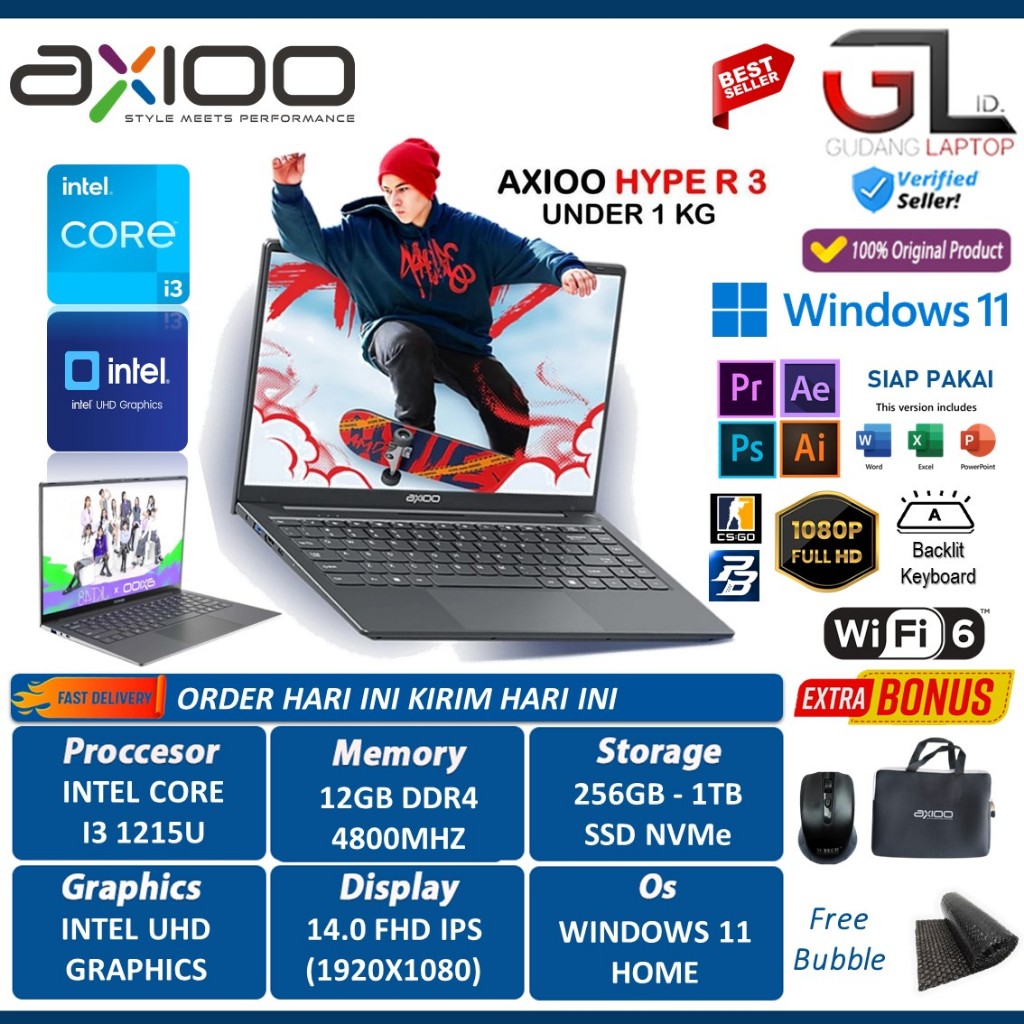 Jual Laptop Axioo Hype R3 Intel i3 1215U 12GB 1TB SSD 14.0 Inch FHD Ips ...