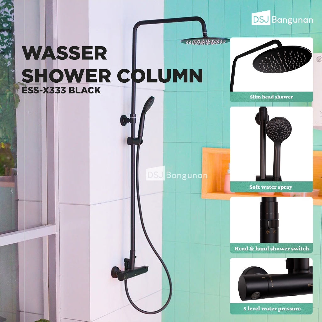 Jual Wasser ESS-X333 Black Shower Column Set Shower Tiang Set Shower ...