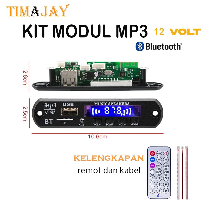 Jual modul Mp3 Kit Modul Bluetooth 5.0 USB AUX Fm Ridio 12V Original ...