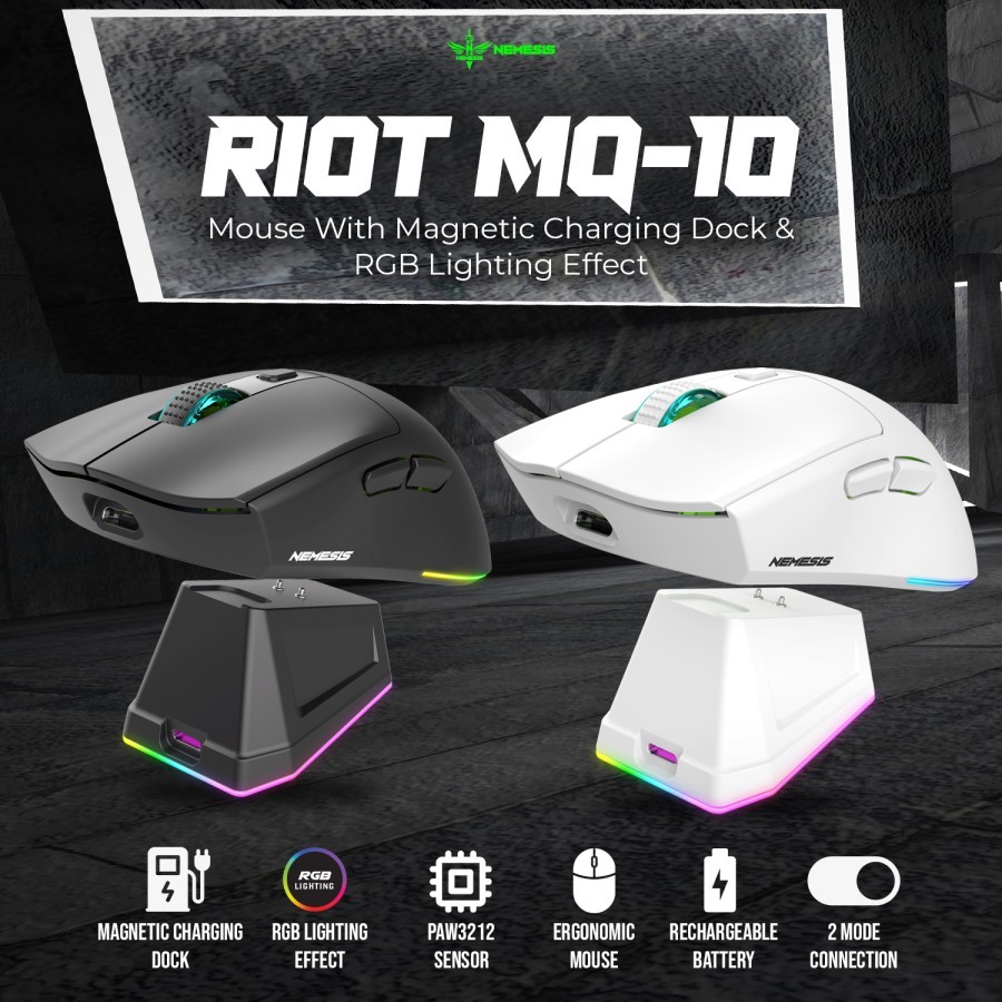 Jual Nemesis Mouse Wireless Riot MQ-10 Dual Mode Rechargeable with ...