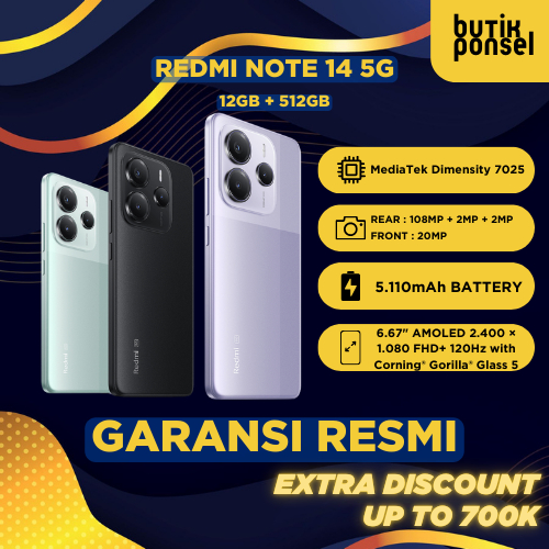 Jual XIAOMI Redmi Note 14 5G | 108MP AI OIS Camera | MediaTek 7025 ...