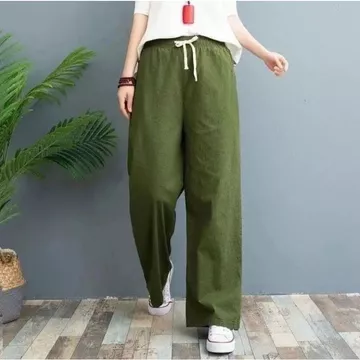 Celana Kulot Linen Premium Pinggang Full Karet Highwaist