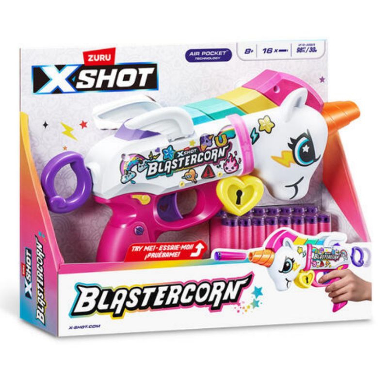 Pistolet à Fléchettes Mousse Zuru XSHOT Blastercorn - Licorne, 16 Fléchettes, Neuf