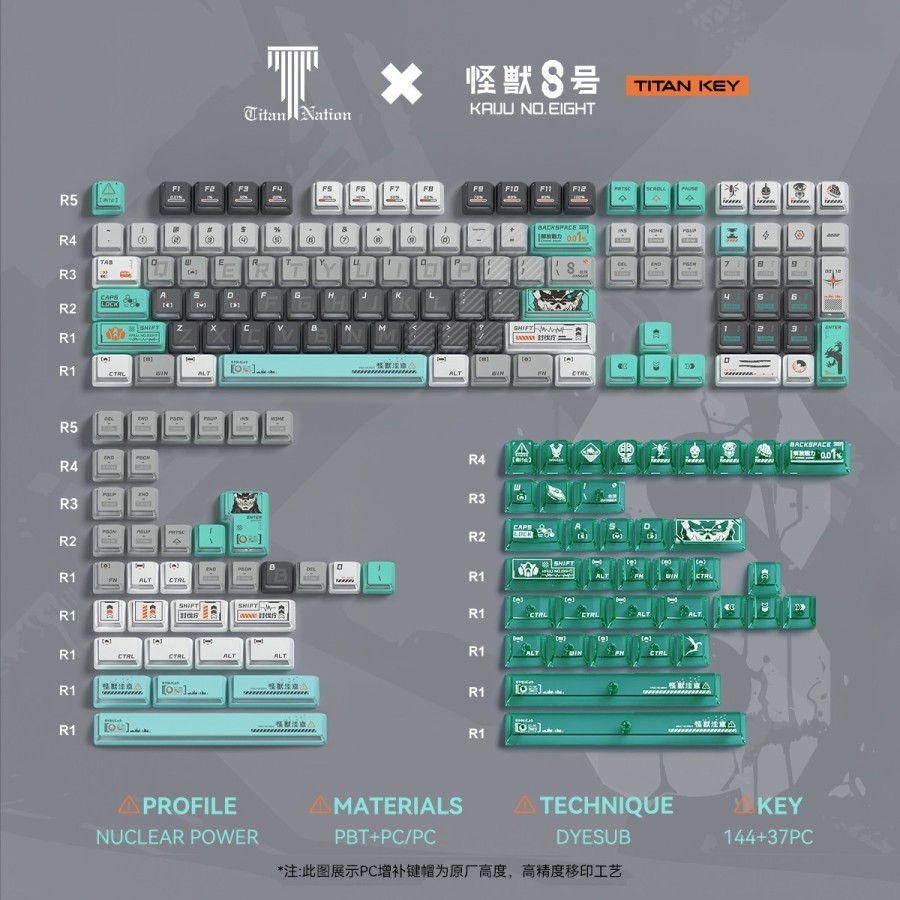 Jual Titan Nation Kaiju No.8 PBT PC Keycaps 144 + 37 set Nuclear Power ...