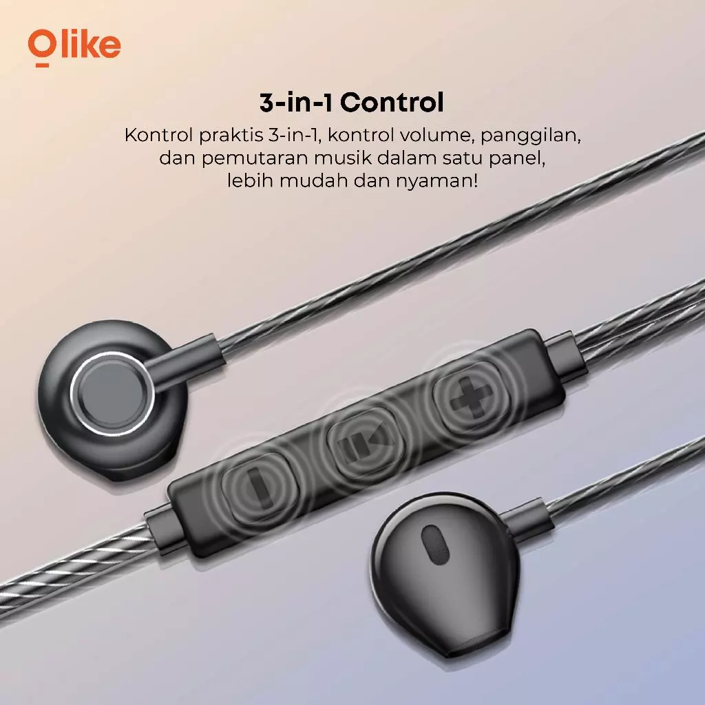 OLIKE Headset Cable E204C Type C 14mm Driver | Wired Earphone Stereo Bass Max Durable TPE Material | Half-Ear Kabel With HD Audio