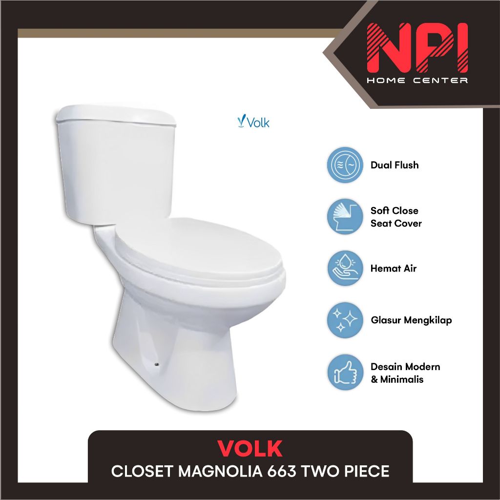 Volk - Closet / Kloset / Toilet Duduk Magnolia 663 Two Piece White Complete Set