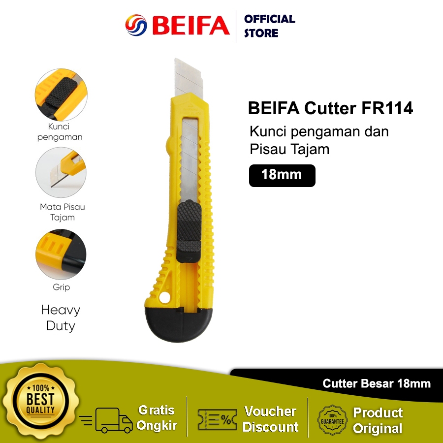 Jual Beifa Cutter FR114 – Pisau Pemotong 18mm Auto-lock, Tajam & Aman ...