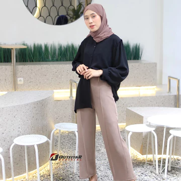 Celana Wanita Kulot Garis Basic HW Irene Cullotes Scuba Wide Leg Kulot Premium