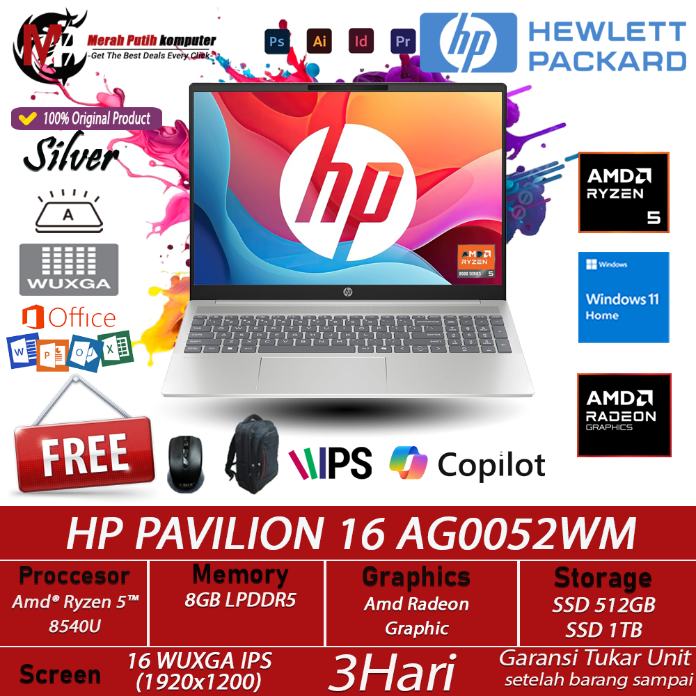 Jual Laptop Gaming Murah Hp Pavilion 16 AMD RYZEN 5 8540U 16GB DDR5 1TB