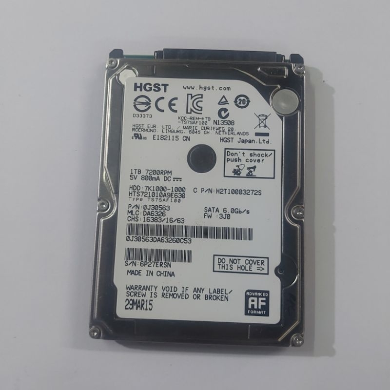 Hard Disk Laptop 1Tb WD Black 7200Rpm Sata 6Gb/s Hdd Hardisk HGST  7200Rpm Sata