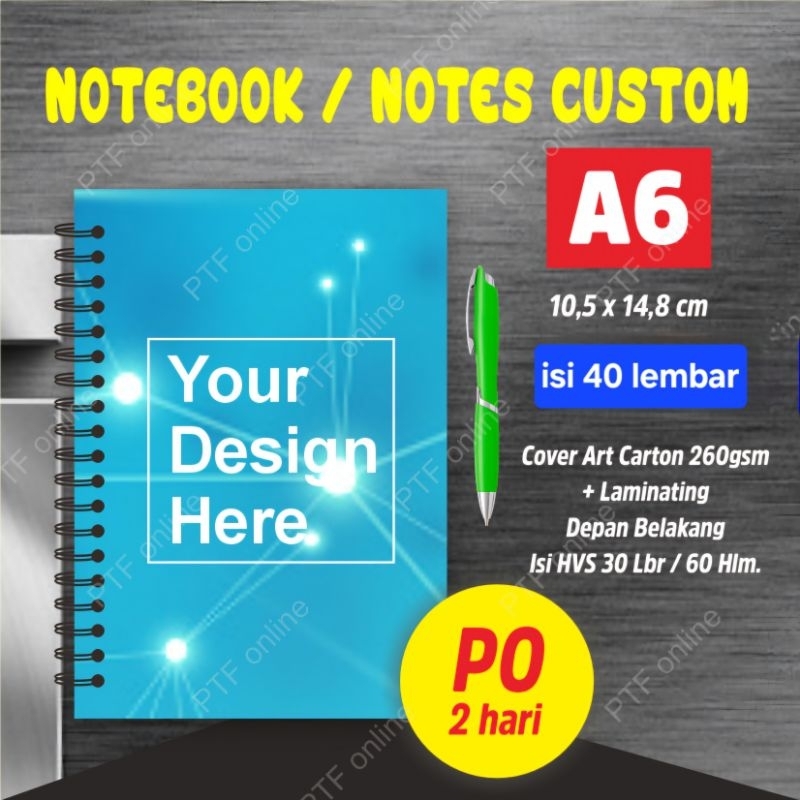 Jual Notebook/Notes Custom A6 termurah isi 40 lembar polos atau garis ...
