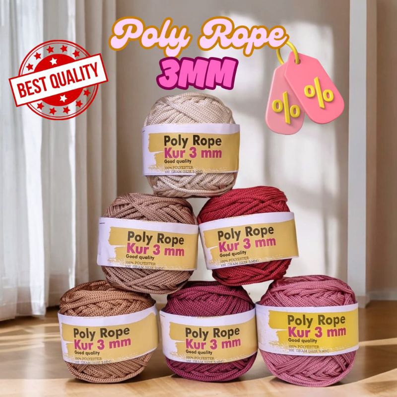 Jual BENANG RAJUT POLY ROPE 3 MM (100 GRAM) POLYKUR POLIESTER 100% ...