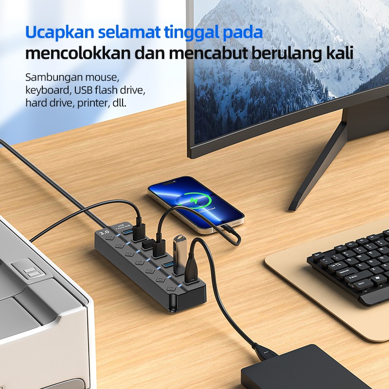 Jual USB Hub 7 in 1 Kabel USB 3.0 5Gbps High Speed saklar independen ...