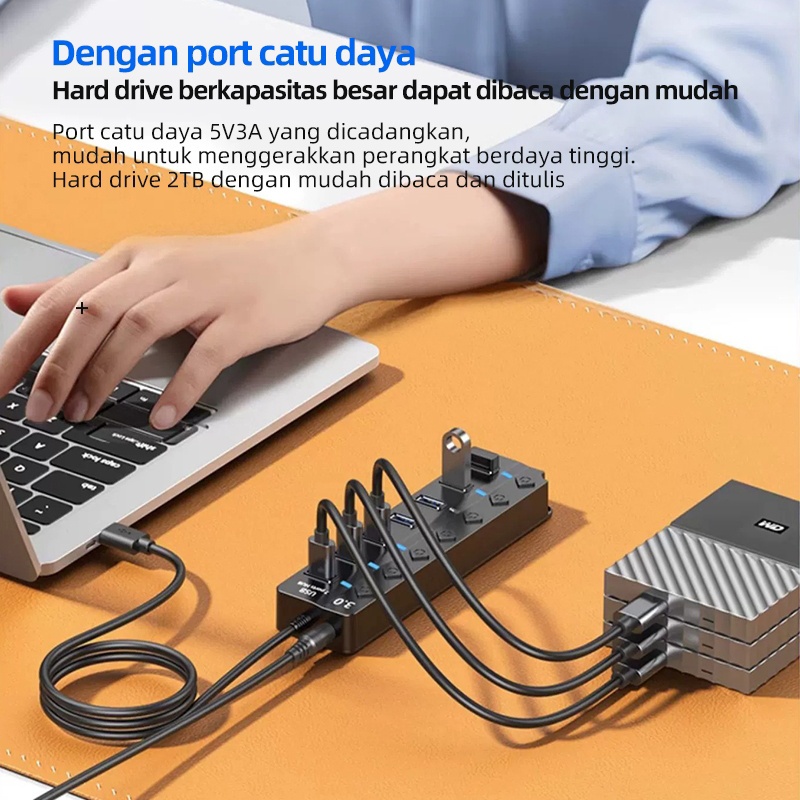 Jual USB Hub 7 in 1 Kabel USB 3.0 5Gbps High Speed saklar independen ...
