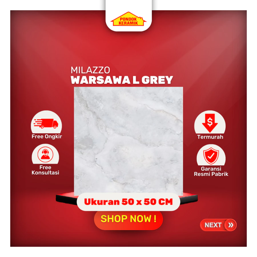 Keramik Lantai 50x50 Warsawa L Grey Glossy Marble Marmer