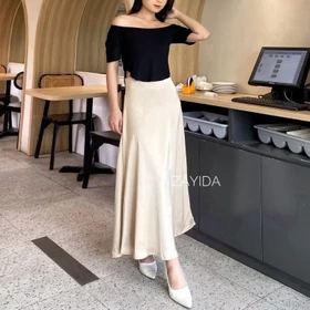 Rok Satin Silk Premium Satin Skirt Midi Panjang Rok Kerja Kuliah Wanita Korean Style Basic