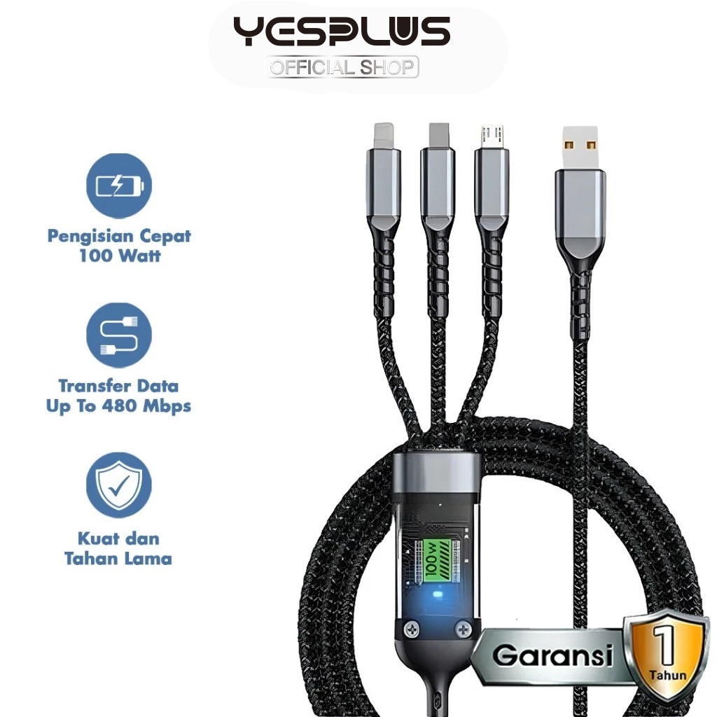 Jual Kabel Data YESPLUS YS-897 3in1 Fast Super Charging 100W USB Micro ...