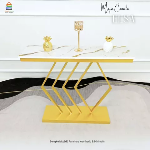 Aesthetic Console Table Entryway Foyer - MEJA ELSA - Modern Minimalist Besi Holo Gold