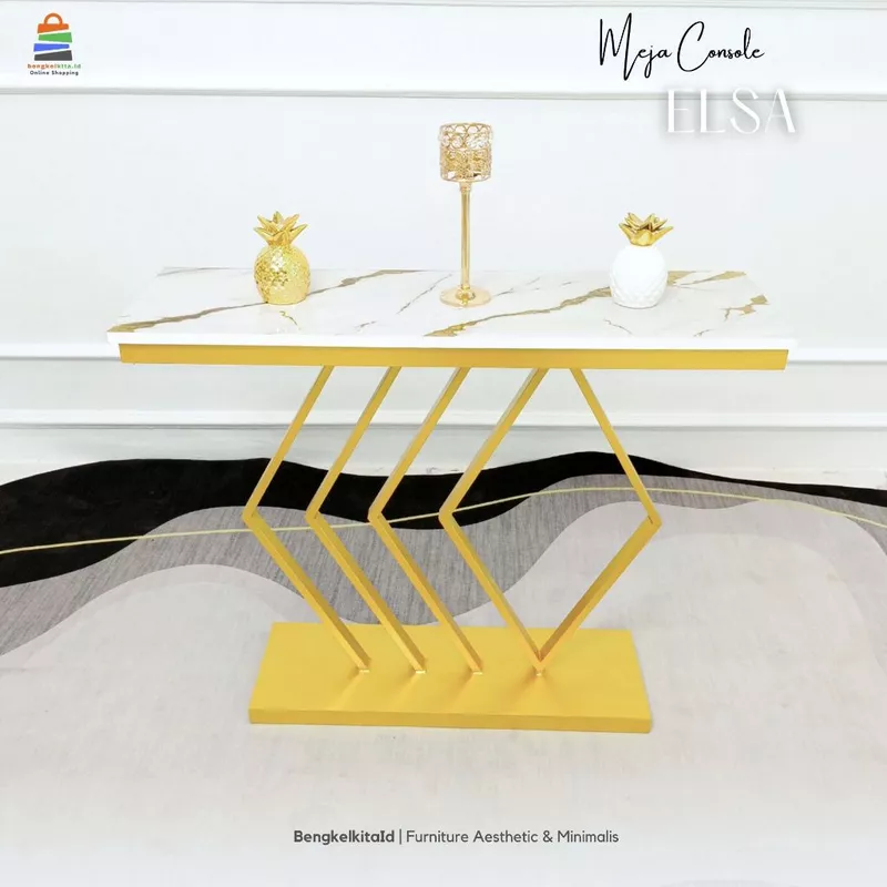 Aesthetic Console Table Entryway Foyer - MEJA ELSA - Modern Minimalist Besi Holo Gold
