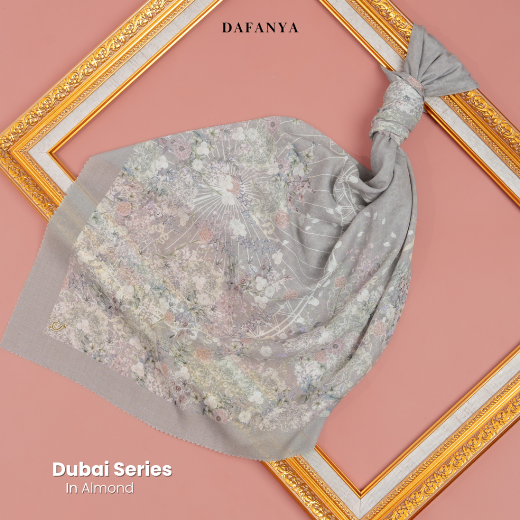 DAFANYA Dubai Series Jilbab Motif Floral Kerudung Segi Empat Hijab Scarf Bahan Voal Laser Cut