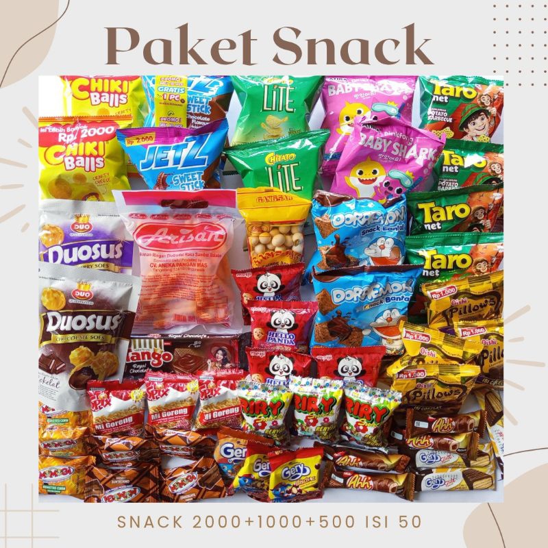 Jual Paket Snack isi 50 pcs 2000an + 1000an + 500an free box | Shopee ...