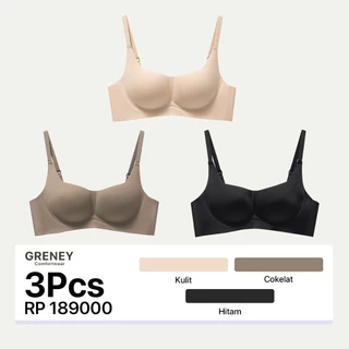 GRENEY - Gbras - Bra (3pcs) Cup Candy bra wanita one piece tanpa kawat seamless menopang dengan gesper nyaman - 89740