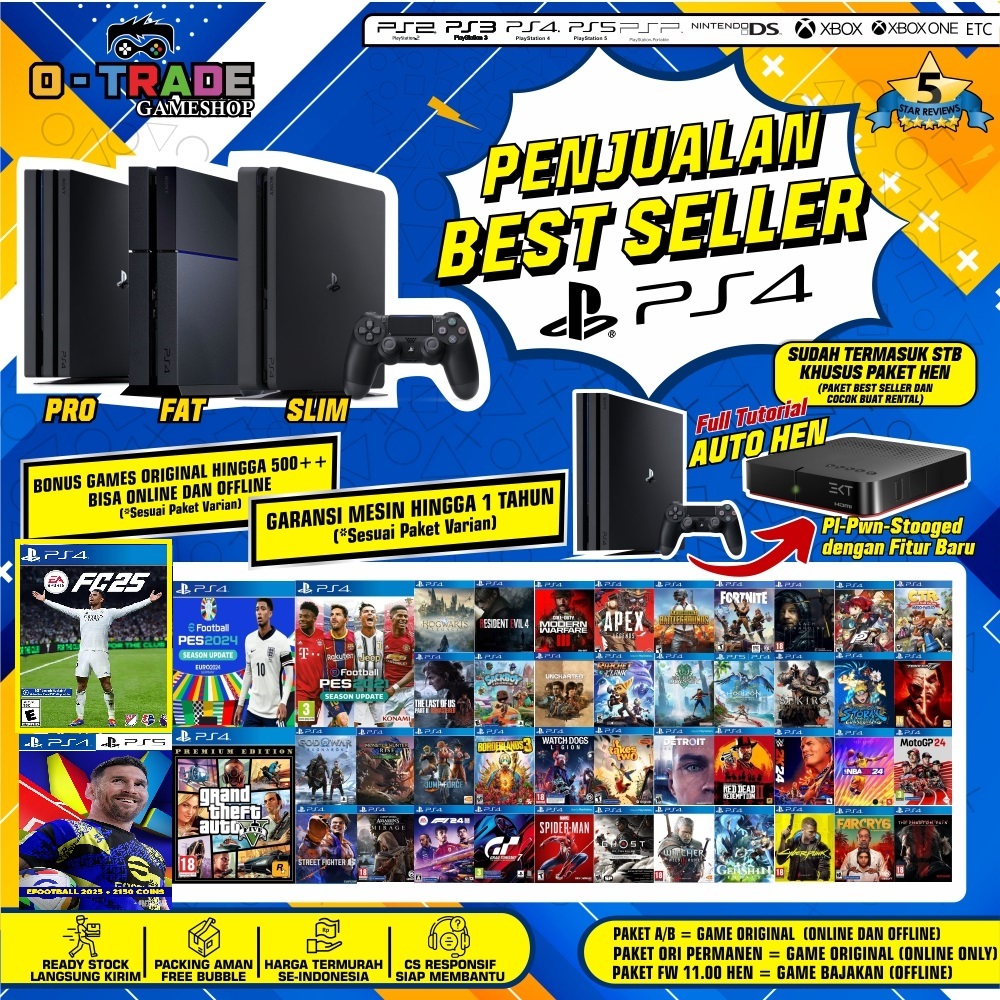 Jual SONY PS4 PLAYSTATION 4 SLIM 500GB / 1TB FULL NEW GAME OFFLINE