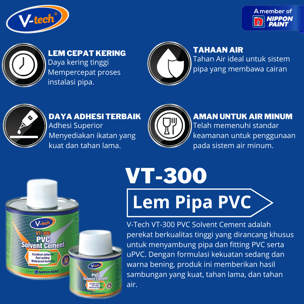 Jual VTECH LEM PIPA VT-300 LEM PIPA 500ML KALENG NIPPON PAINT VT 300 ...