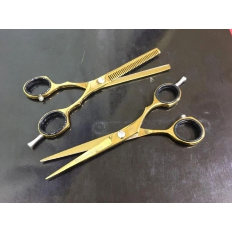Jual Gunting rambut GOLD set rata dan penipis 6in | Shopee Indonesia