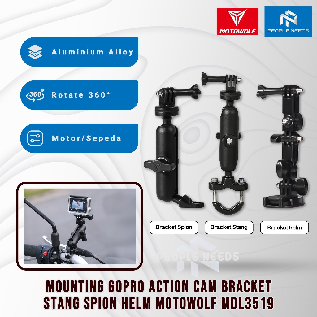 Jual MOTOWOLF Mounting GoPro Motor Bracket Stang Spion Mounting Action ...