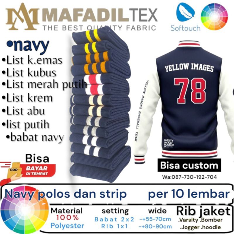 Jual kain rib/bur 1x1 babat 2x2 warna dasar navy polos dan garis ...