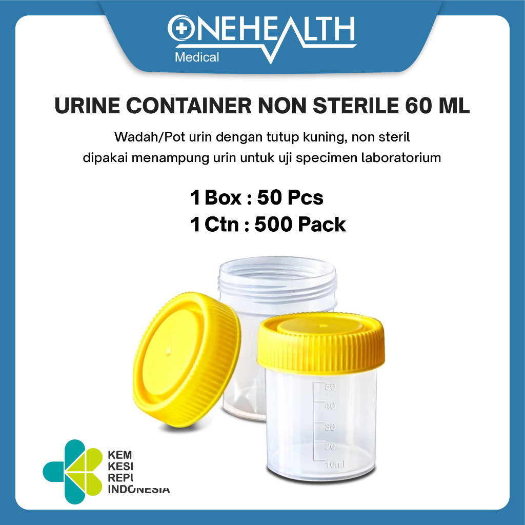 Jual Onehealth Urine Container Non Steril 60mL Tutup Kuning Pot Urin ...