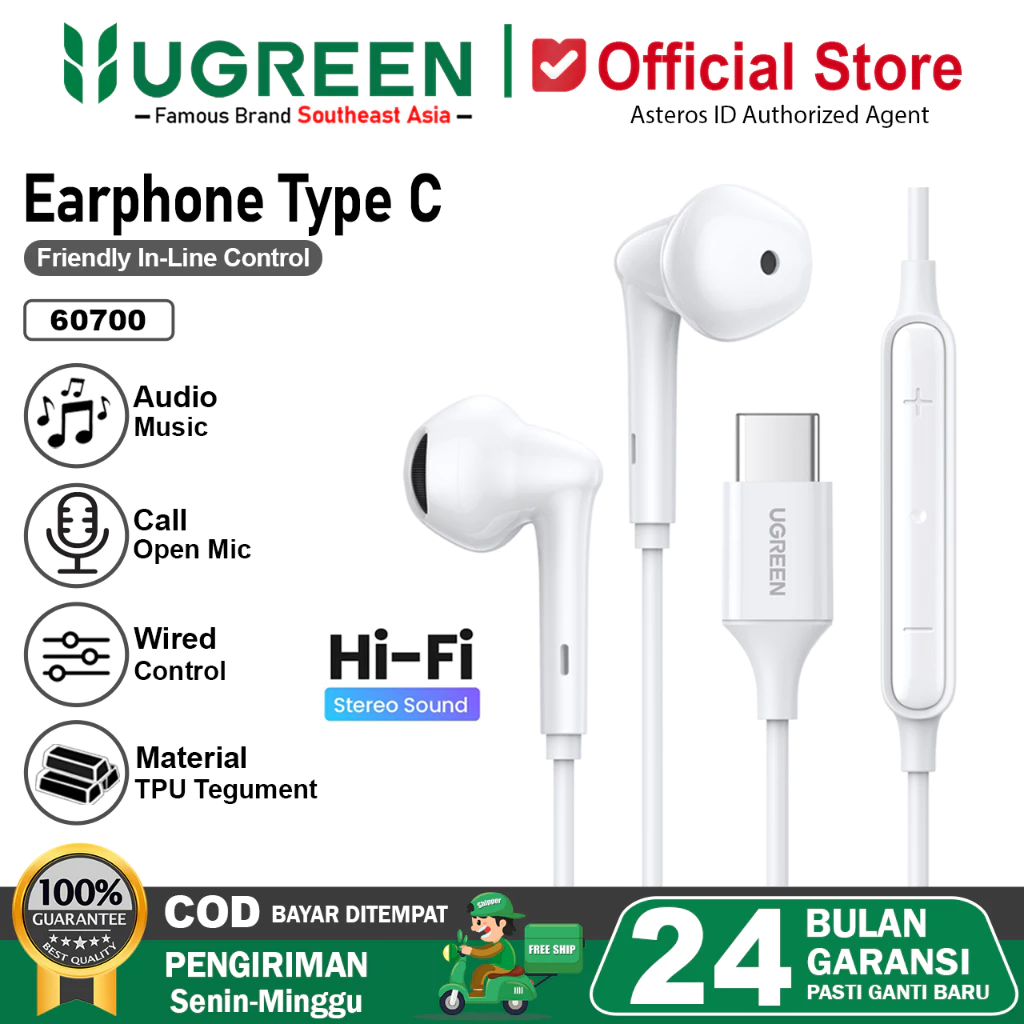 UGREEN Headset Handsfree Earphone Samsung Google iPad iPhone 15 16 Series Type C Audio Call