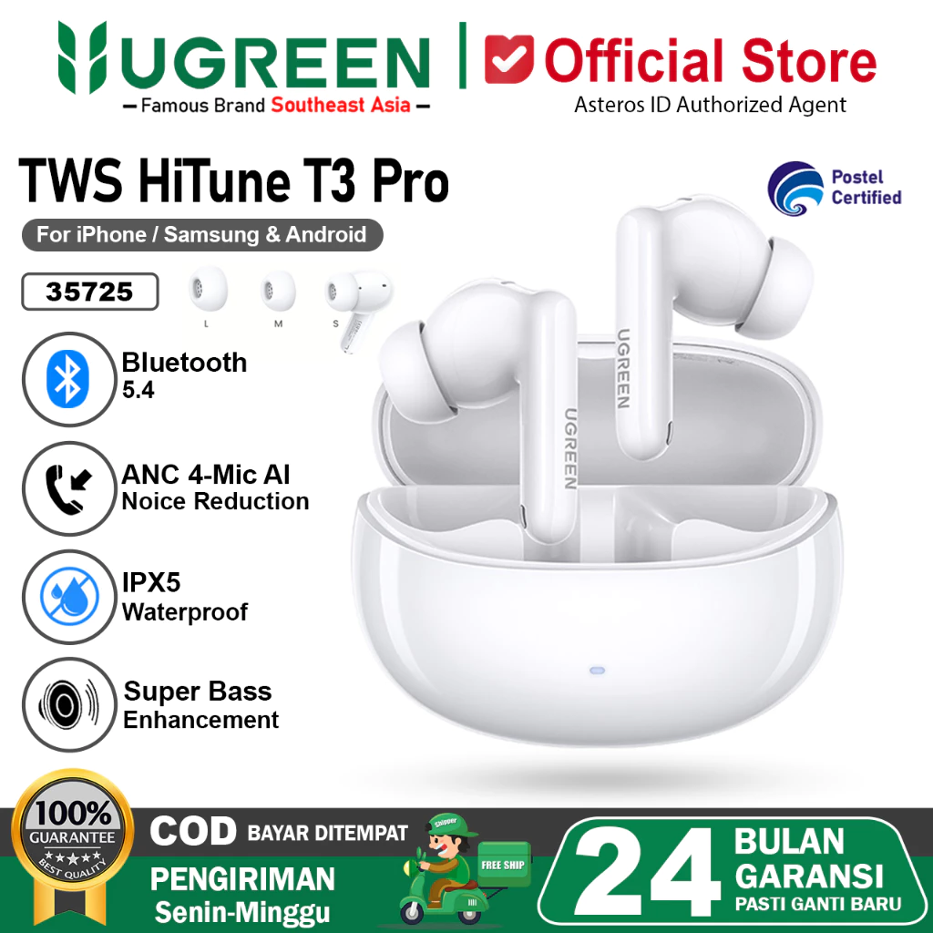 UGREEN Premium HiTune T3 Pro Earphone TWS Wireless Bluetooth 5.4 Active Noise-Cancelling 35725